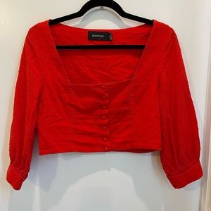 MINKPINK square neck red cropped blouse.